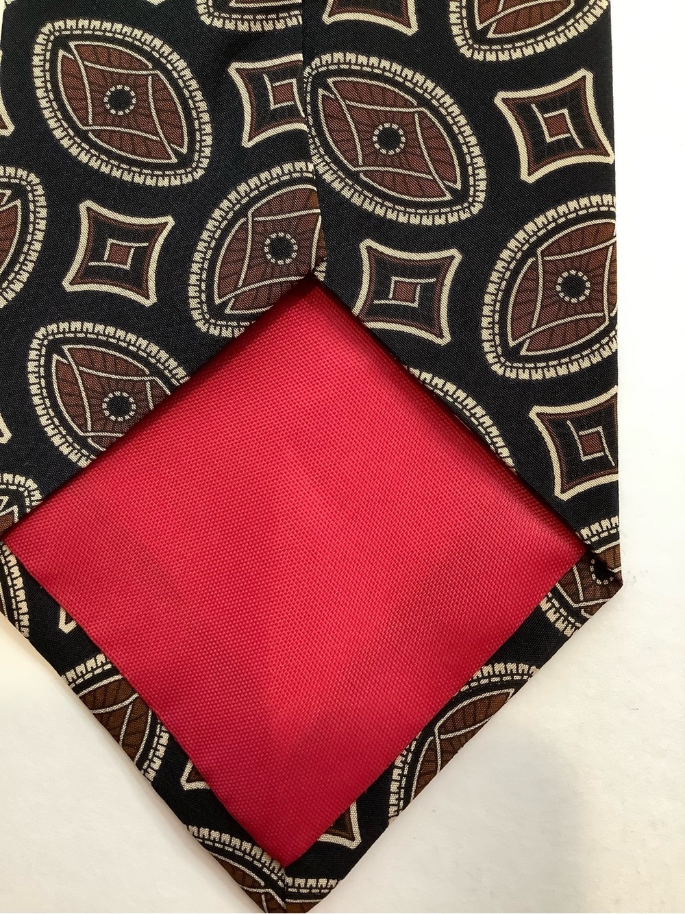 Oscar de la Renta Men's Silk Tie Black Brown Geometric Necktie Classic - Picture 4 of 8